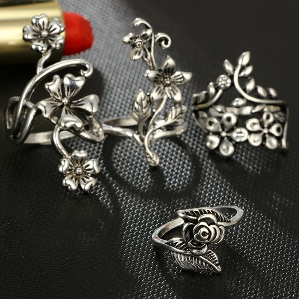 Vintage Rose Flower Ring Set - Picture 5 of 6